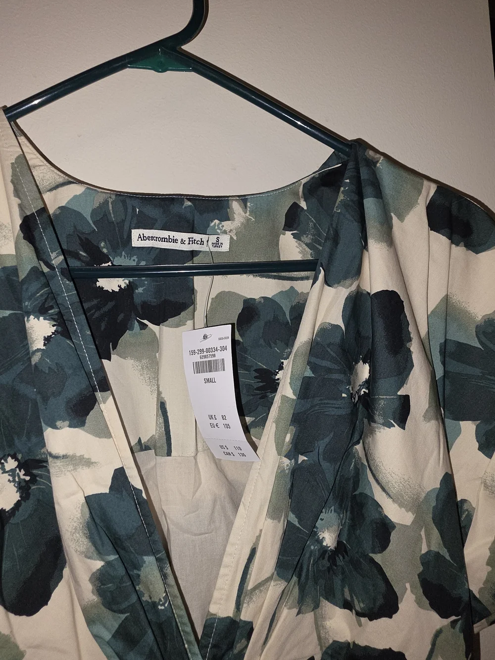 NWT Abercrombie & Fitch Twist-Front  Maxi Dress Teal Green Cream Floral Small